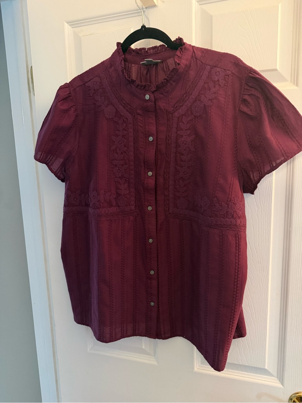 Style & Co. Burgundy Lace-Trim Button-Down Top